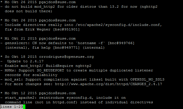 openSUSE Apache2 ChangeLog